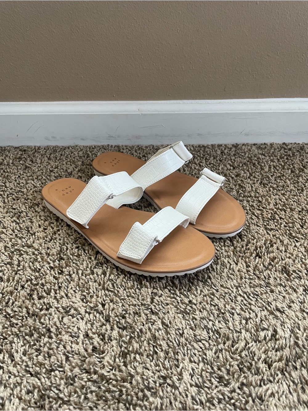 Target White Croc-Texture Double Strap Slide Sandals